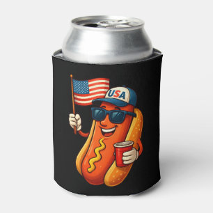 Porta-lata 4º de julho Hotdog Funny Patriotic USA Flag