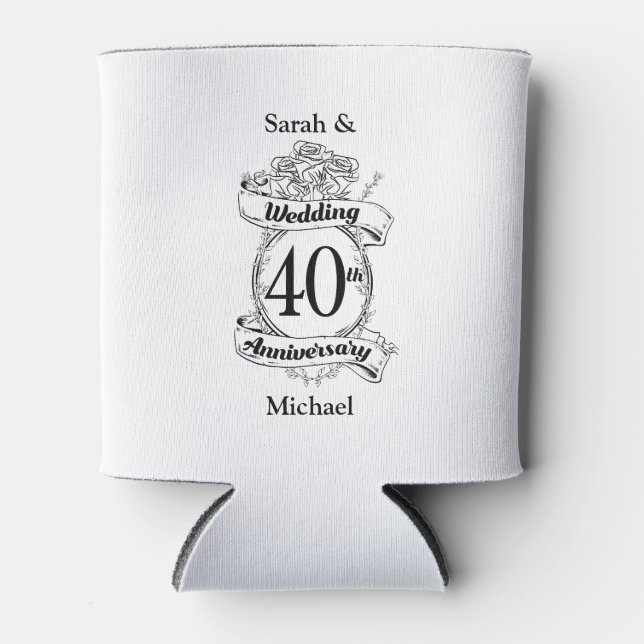 Porta-lata 40º Aniversário do Casamento Ruby Negro e branco (Frente)