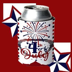 Porta-lata 4 De Julho De Caligrafia Firecracker Stars & Strip