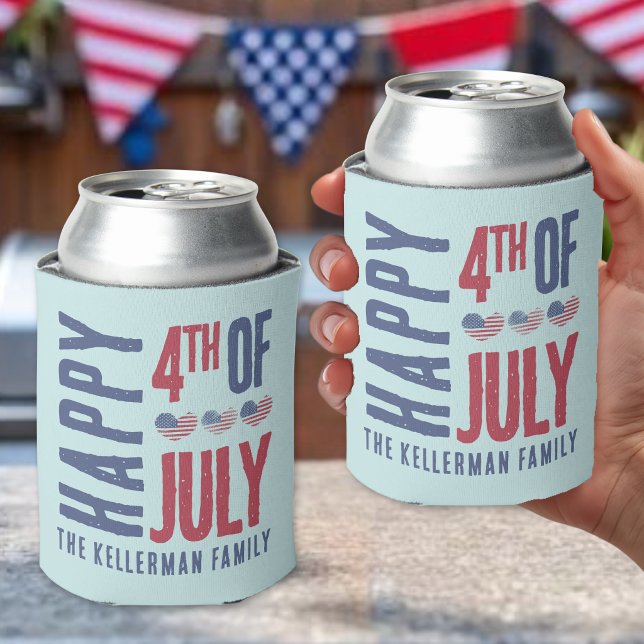 Porta-lata 4 de Julho Personalizado (Personalized 4th Of July Patriotic American Flag Can Cooler)