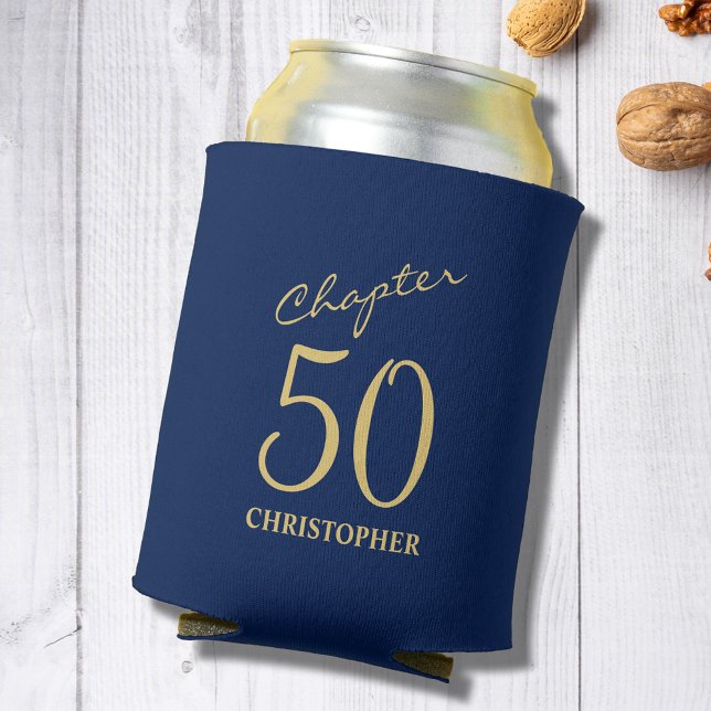 Porta-lata 50º Aniversário Capítulo 50 Azul Dourado (Add a touch of sparkle to your loved one's 50th birthday celebration with  Blue Gold can coolers)