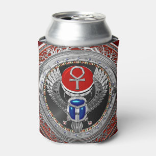 Porta-lata [600] Sagrada Prata Egípcia Ala Scarab & Ankh