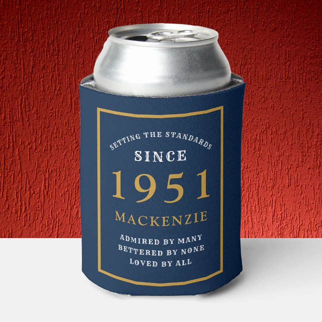 Porta-lata 70 Aniversário Qualquer Ano Ou Nome Elegante Azul  (Criador carregado)