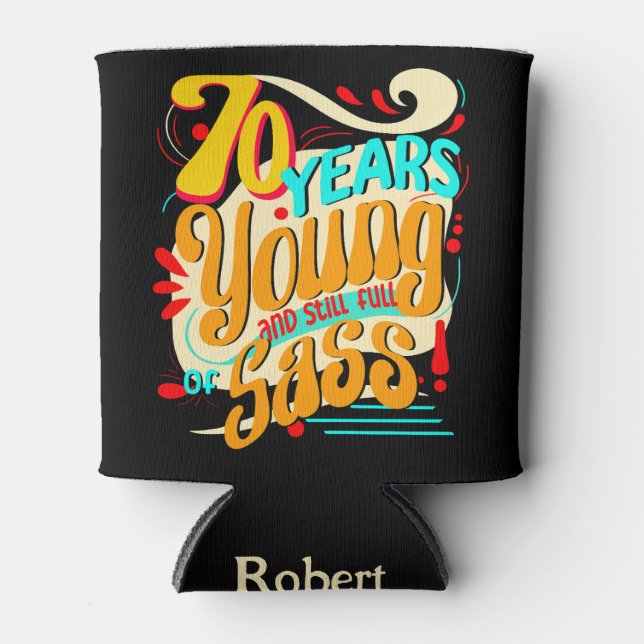 Porta-lata 70 anos jovens ainda Cheios de Sass, Groovy Retro (Frente)