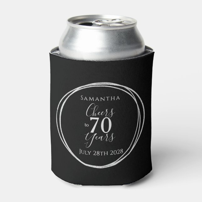 Porta-lata 70th Birthday Black Silver Cheers 70 Years (Can Front)