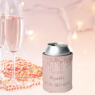 Porta-lata 80 aniversário blush rosa dourado nome