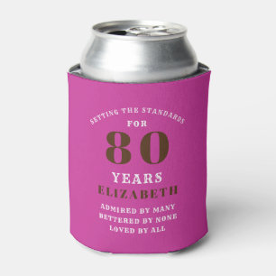 Porta-lata 80 Birthday Pink Black White Adicionar Seu Nome