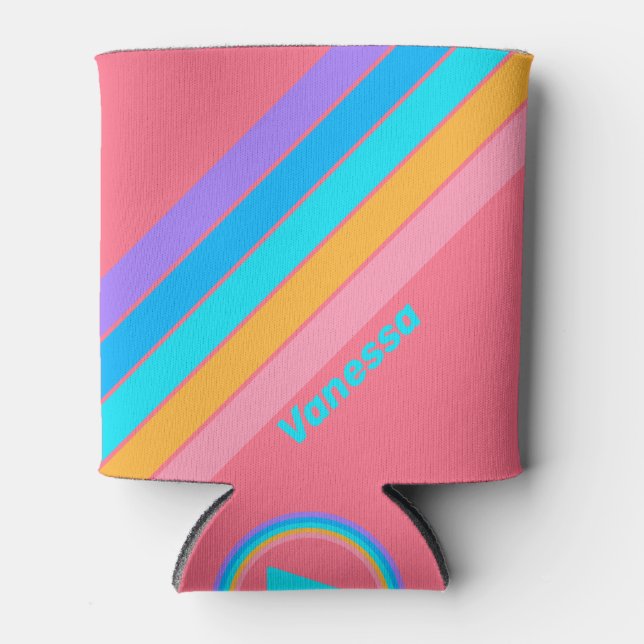 Porta-lata 80s Neon Sunrise Stripes with Name (Frente)