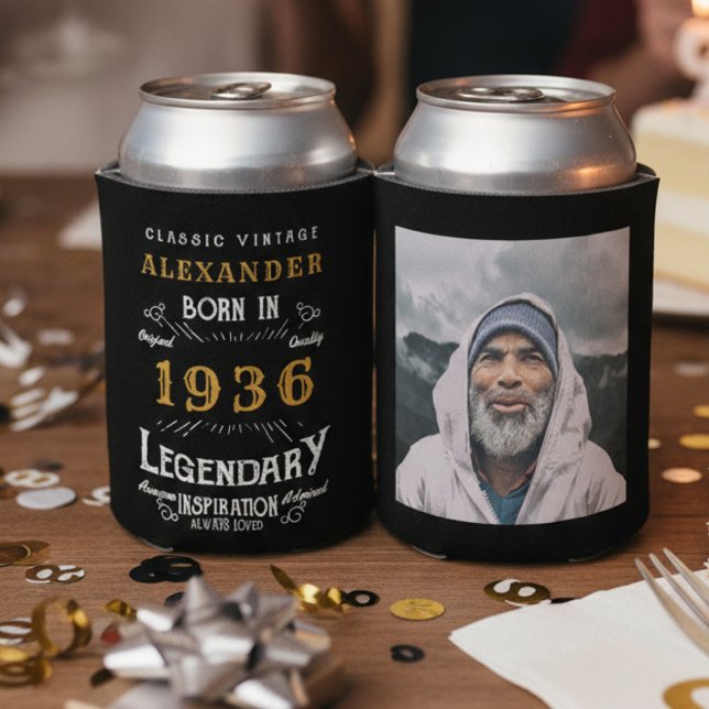 Porta-lata 90 Personalizado Apelido de Aniversário de Apelido (90th birthday can coolers on a party table.)