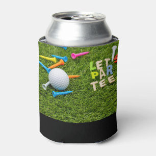 Porta-lata A bola de golfe e camisetas coloridas estão no go