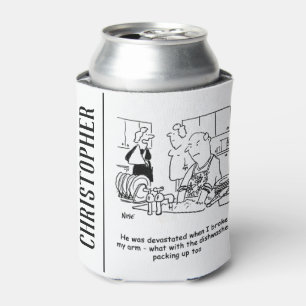 Porta-lata A mulher quebrou o braço, então o homem lava prato