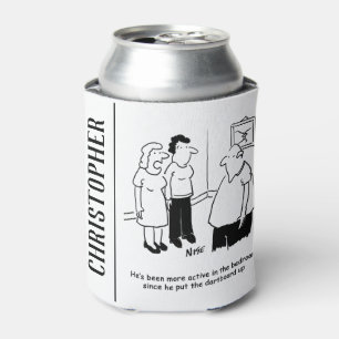 Porta-lata A prancha no quarto. Cartum Engraçado