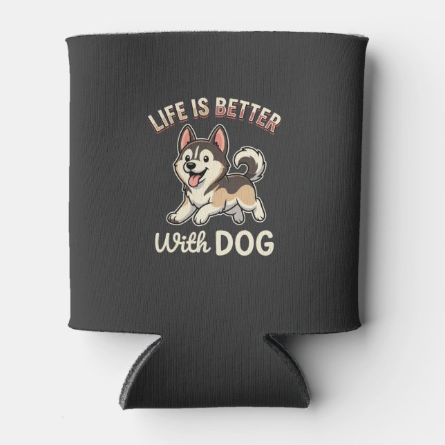 Porta-lata A Vida É Melhor Com Cartoon De Cachorro (Frente)