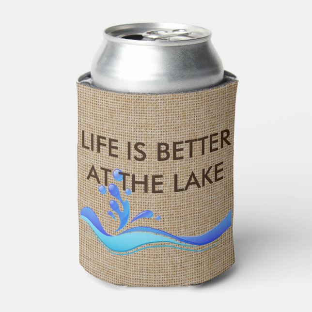 Porta-lata A vida é melhor no lago Burlap Can Cooler (Can Front)
