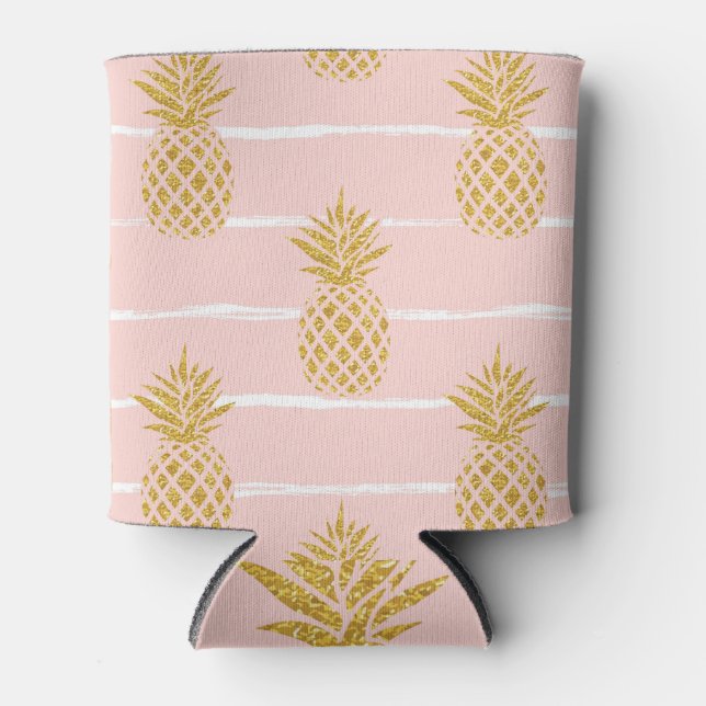 Porta-lata Abacaxi Dourado, fundo de verão em Striped. (Frente)
