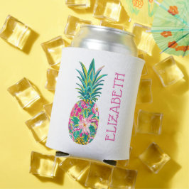 Porta-lata Abacaxi Floral Verde, Rosa Tropical