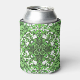 Porta-lata Abstract Floral Pattern In Black Green On White