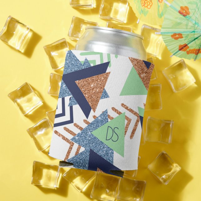 Porta-lata abstrato de cores 80s | Marinho Dourado Mint Perso (Verão in situ)