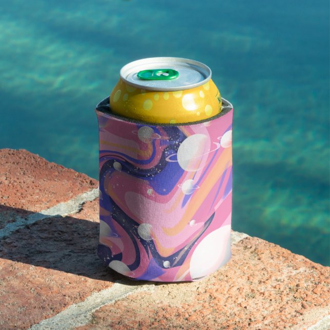 Porta-lata Abstrato de espiral espacial exterior rosa e roxa (Piscina in situ)