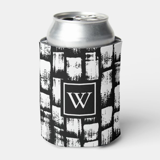 Porta-lata Abstrato de Pincel Preto e Branco (Can Front)