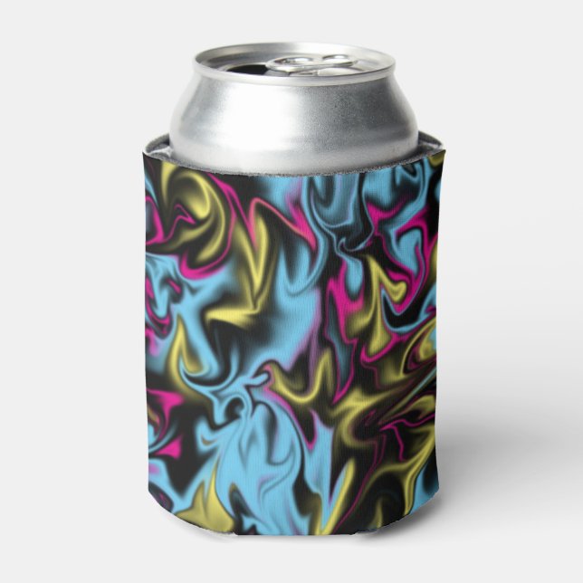 Porta-lata Abstrato, espirais de preto amarelo-rosa azul-púrp (Can Front)