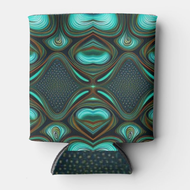 Porta-lata Abstrato Linhas Black Dourado Turquoise Art (Frente)
