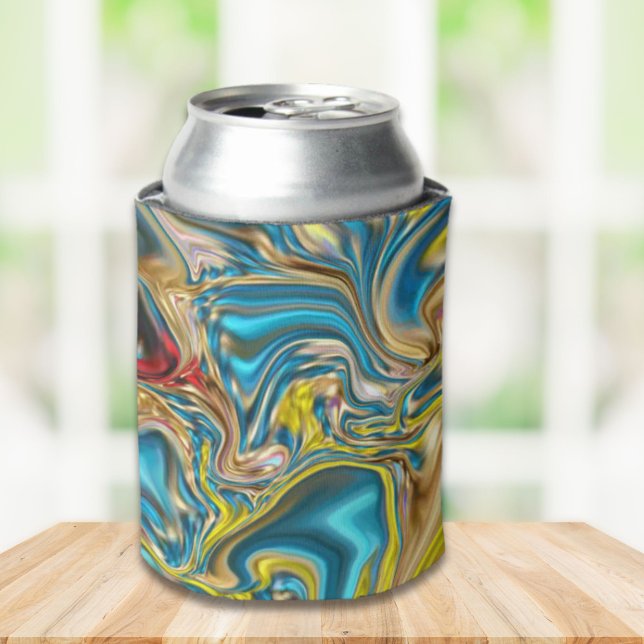Porta-lata abstrato marble espirra azul-azul-turquesa-lacrime (abstract marble swirls yellow teal turquoise blue can cooler)