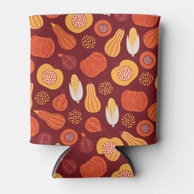 Porta-lata Ação de Graças Pumpkin Brown Seamless Pattern. (Frente)