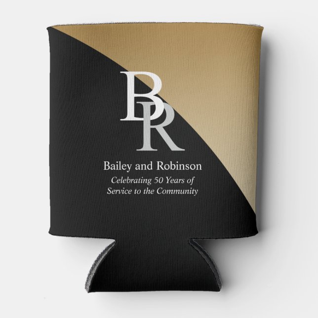 Porta-lata Adicione o Promocional Dourado preto da sua empres (Frente)