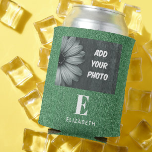 Porta-lata Adicione sua foto ou logotipo, impressão de jeans