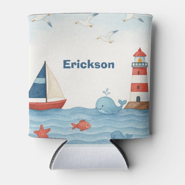 Porta-lata Ahoy, é um garoto, náutico, refrigerador (Frente)