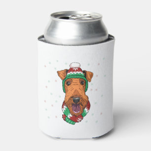 Porta-lata Airedale Terrier no chapéu de natal