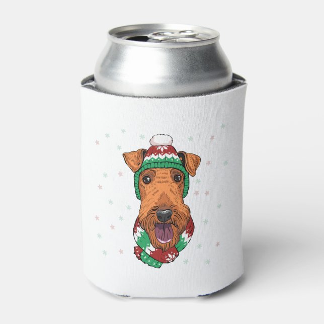 Porta-lata Airedale Terrier no chapéu de natal (Can Front)