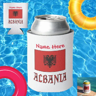 Porta-lata Albânia Bandeira Albanesa Vermelha Personalizada