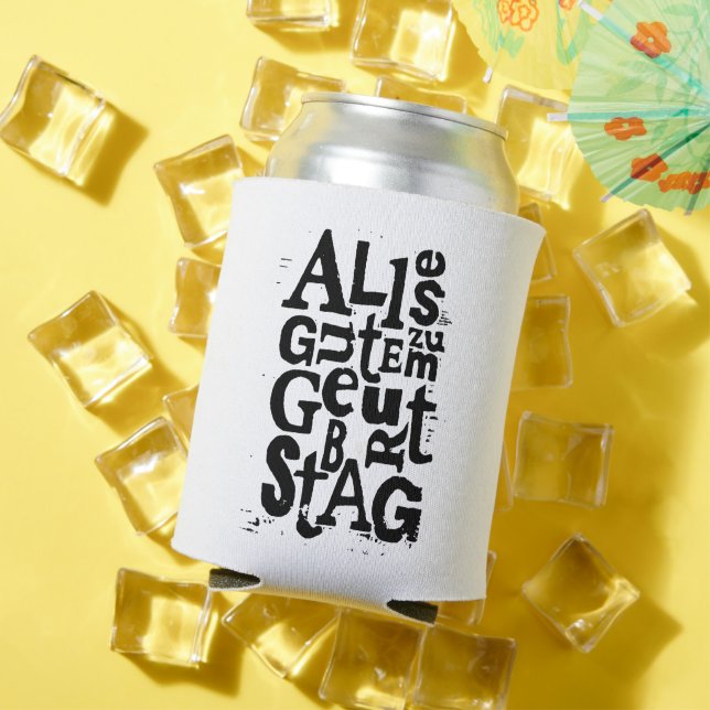 Porta-lata Alemão "Feliz Aniversário" Lino Impressão (Verão in situ)