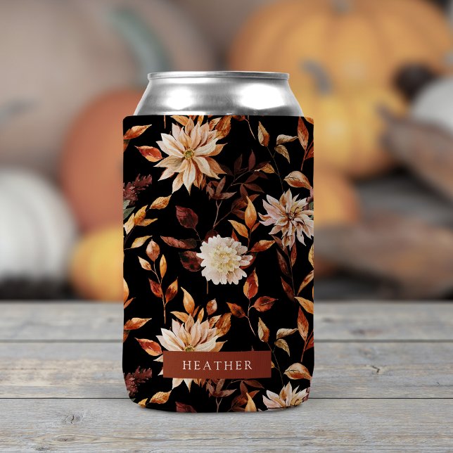 Porta-lata Almofada Floral Preta (Black Fall Floral Can Cooler
)