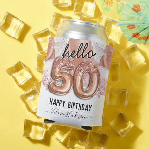 Porta-lata Alô 50 Balões de Aniversário Rosa Glitter