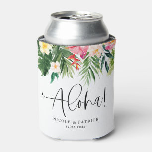 Porta-lata Aloha Flores Tropicais e Casamento de Verão Verde