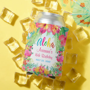 Porta-lata Aloha Luau Tropical Flamingo Birthday