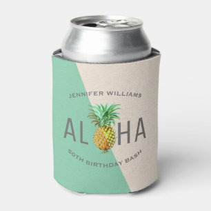 Porta-lata Aloha Pineapple, Linen Texture 50th Birthday Bash