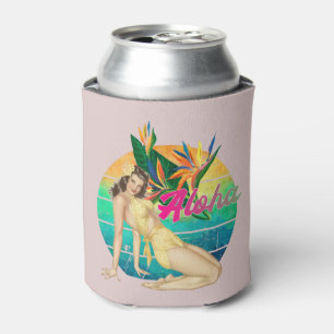 Porta-lata Aloha Tropical Pin-up Girl retro sunset art