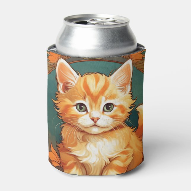 Porta-lata Alphonse Mucha Style Orange Cat (Can Front)