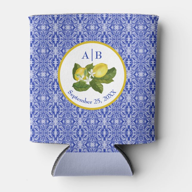 Porta-lata Amalfi Coast I Italian Lemon & Blue Tile Mongram (Frente)