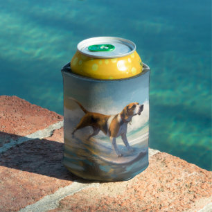Porta-lata American Engligh Foxhound Beach Surfing Painting