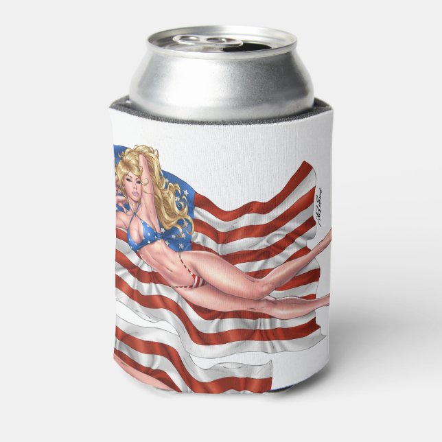 Porta-lata American Flag Bikini Pinup Girl by Al Rio (Can Back)