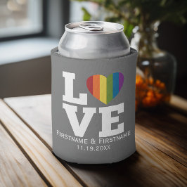 Porta-lata Amor com Datas de Casamentos do Coração do Arco-Ír