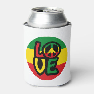 Porta-lata AMOR com símbolo de paz, estilo reggue