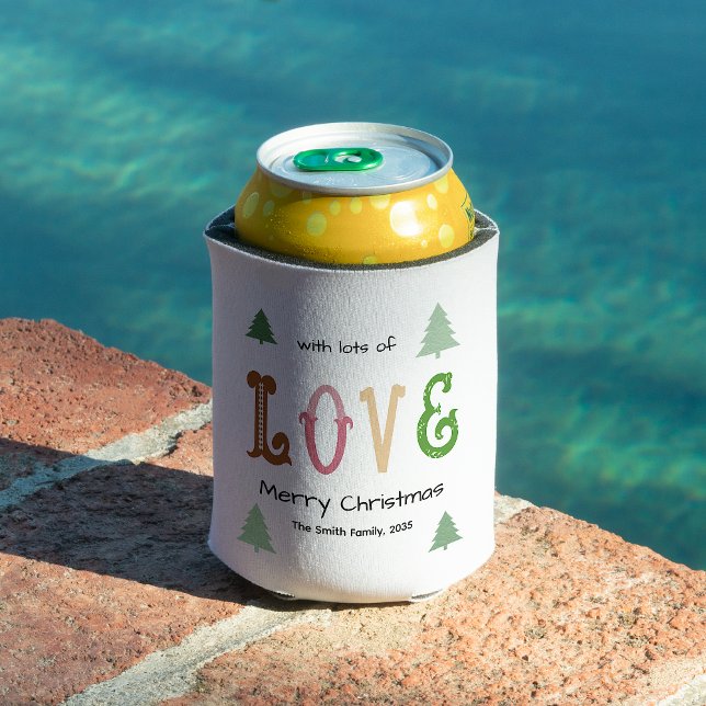 Porta-lata Amor de Natal Tipografia Moderna Personalizada  (Add a cool touch to your Party with this “Christmas Love Modern Typography Personalized Can Cooler”)