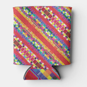Porta-lata amostras vermelhas, listras e pixels coloridos