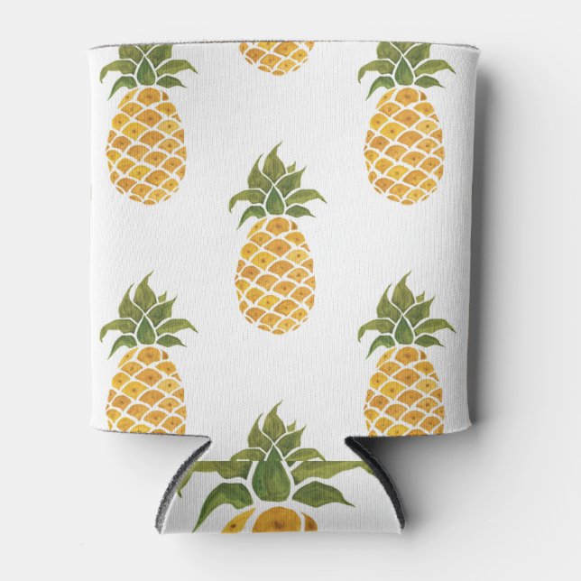 Porta-lata Ananases pintados à mão, fundo de aquarela. (Frente)